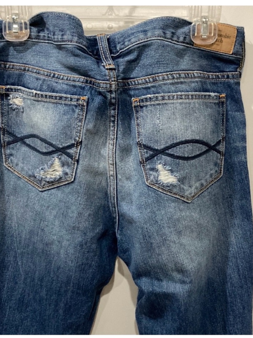 Abercrombie & Fitch Distressed Medium Blue Slim Straight Jeans - Picture 3 of 7